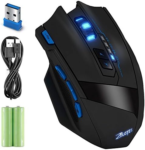 Wireless Gaming Mouse Rechargeable Wireless &amp; Wired Optical Game Mice with 9 Button 4 Levels Adjustable DPI 2.4G Wireless Mobile Mice for Notebook PC Computer Laptop Desktop Mac Pro By ZELOTES (F-15)