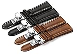 iStrap 18 19 20 21 22mm Genuine Leather Watch Band Padded Calfskin Strap Steel Butterfly Deployant Clasp Super Soft(Six Color Choose)
