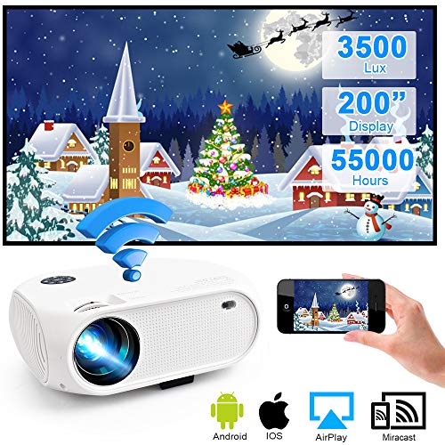 WiFi Projector 3500Lux Weton Wireless Portable Mini Projector LED Video Projector 200″ Display Home Movie Projector, Compatible with Smartphones,TV Stick, PS4, Support 1080P HD,USB, HDMI, VGA, AV, SD