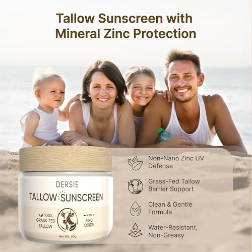 Dersie Tallow Sunscreen SPF 30 – Mineral UV Defense with Non-Nano Zinc Oxide – Face & Body Sun Protection for Adults & Kids – with 100% Grass-Fed Beef Tallow for Skin Comfort (2.1 oz)