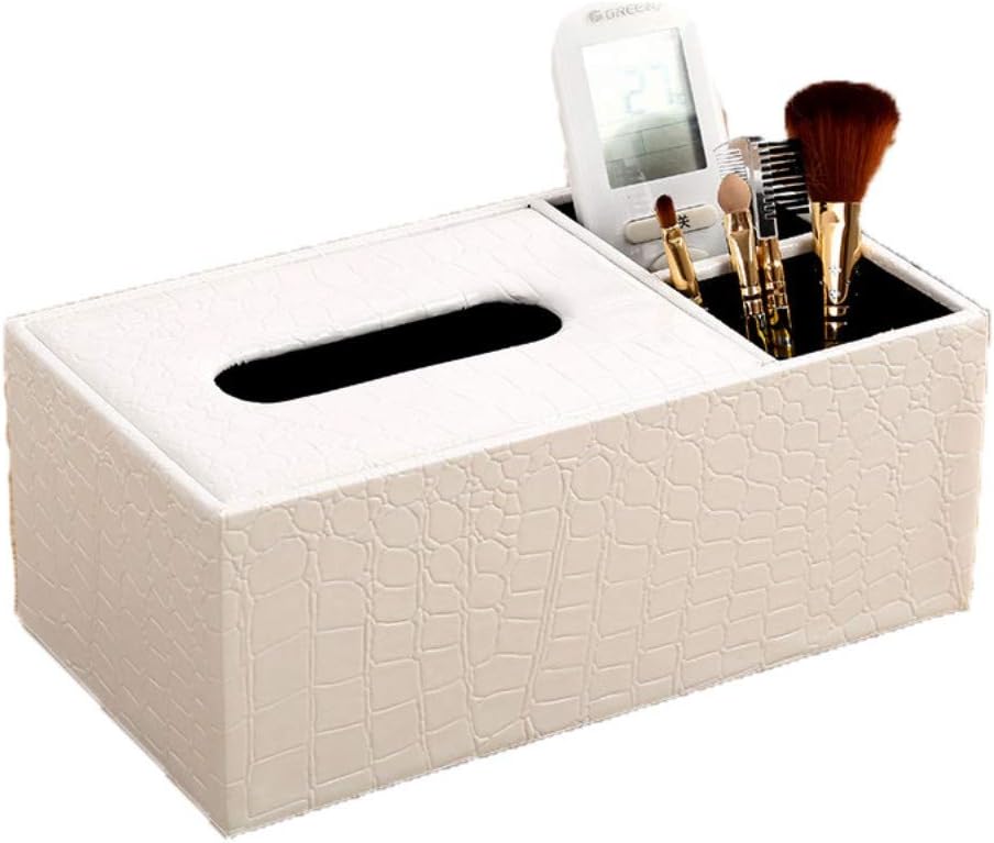 ENXING Tissue Cover Box Tissue Holders Rectangular Tissue Box multi-function remote control pen napkin holder European wallpaper + MDF Paper Towel Holder (crocodile pattern) 24x13x9.5cm white