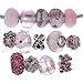 RUBYCA Murano Lampwork Charm Glass Beads Tibetan Crystal European Bracelet Mix Assortment Pink 15Pcs
