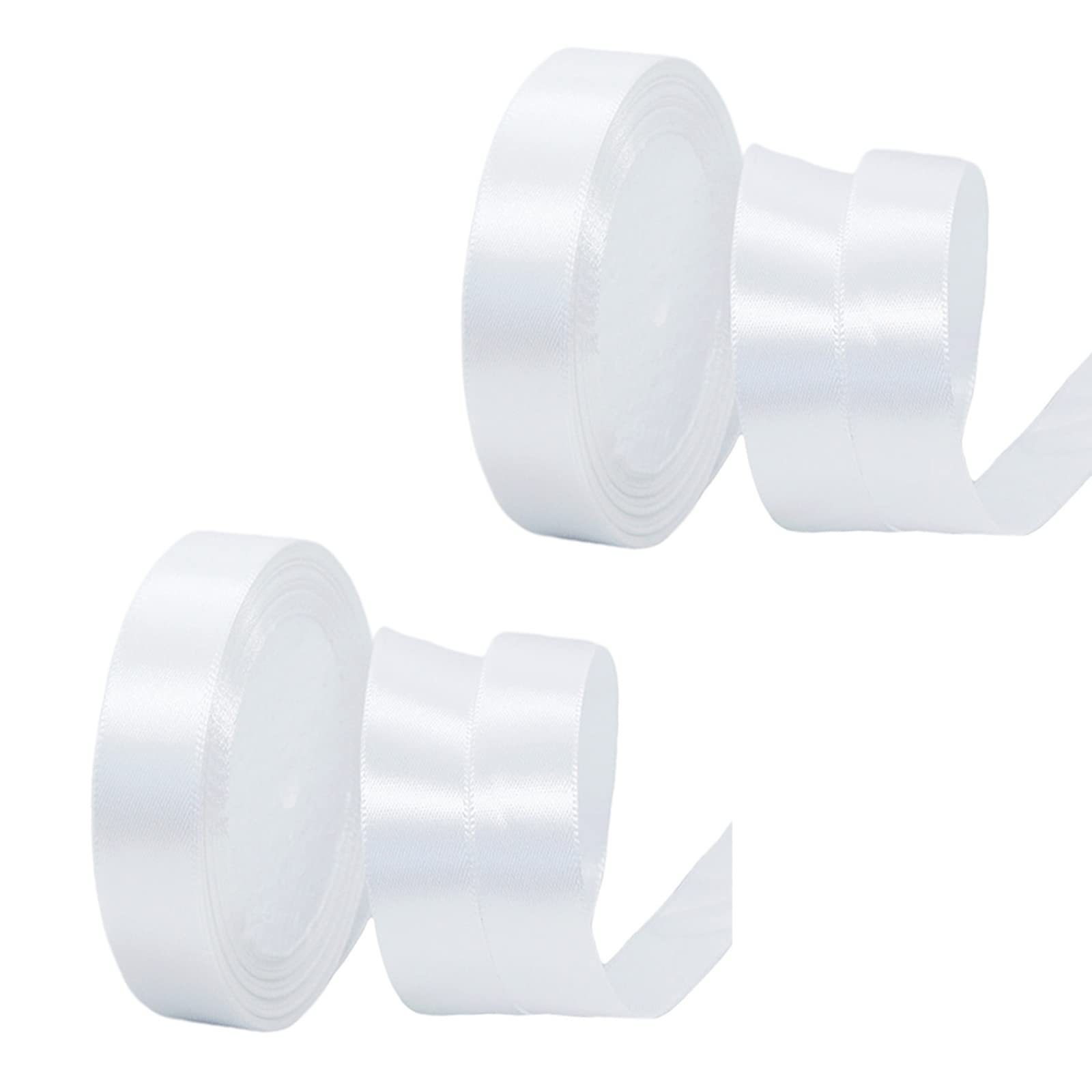 2 Rolls White Satin Ribbon 20mm - Double Sided, Thick Fabric for Gift Wrapping, Crafting, Cake Decoration, Hair Bows, Balloons, Weddings