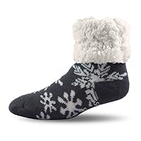Pudus Snowflake Grey Cozy Winter Slipper Socks for Women and Men with Non-Slip Grippers and Faux Fur Sherpa Fleece - Adult Regular Fuzzy Socks