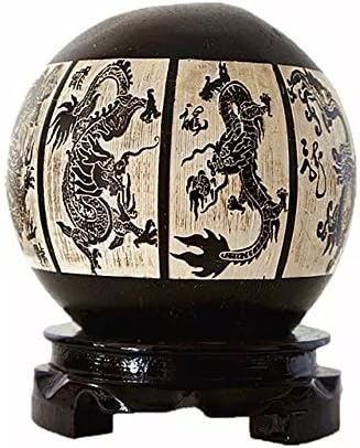 BaibaiShun Handicrafts China Wooden Coconut Shell Carving Art with Nine-dragon Pattern for Ornament,Craft or Unique Gift(Brown,Coloring)