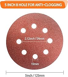 100PCS 5 Inch 8 Hole Hook and Loop Sanding Discs