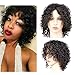 Goldfinch Short Curly Human Hair Wigs with Bangs Kinky Curly Short Wigs for Black Women Machine Made Human Hair Wigs Black Color 8 inches + Wig Cap