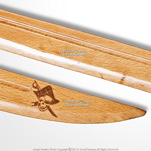 Medieval Gears Brand 30" Solid Natural Wood Pirate Cutlass Medieval Sword with Skull Emblem Cosplay - Image 3