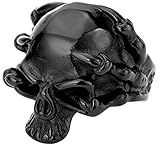 Men's Vintage Gothic Biker Dragon Claws Alien Skull Stainless Steel Ring Black
