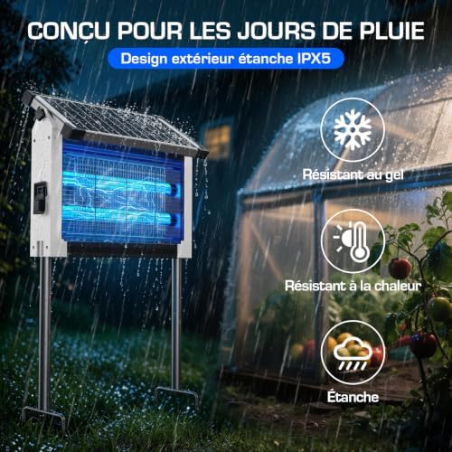 Lampe Anti Moustique Extérieur Solaire, Étanche IPX5 (Blanc)