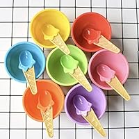 CheeseandU 12Pack Kids Ice Cream Bowl Spoon Set Safe Durable Plastic Candy Color Lovely Dessert Bowl Yougurt Cup DIY Ice Cream Tools Summer Festive Party Favor Kids Gift(24pcs)