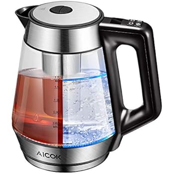Electric Kettle Glass Tea Kettle, 1.7L Precision Temperature Control Kettle with 120min Keep Warm Function, LED Real Time Display and Detachable Tea Infuser, 100% BPA free, 2 Yrs Warranty, Aicok