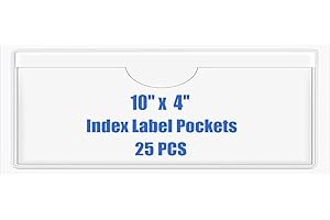 Origin-Joy 25 PCS Self-Adhesive Index Label Pockets, Clear Plastic Peel & Stick Card Holders with Top Open for Loading (10 x 4 inch)