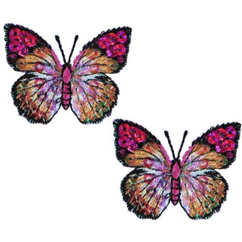 Expo MBP102PR Iron-On Embroidered Sequin Butterfly Applique, 2-Pack, Purple