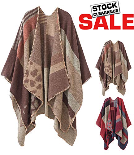 LacavocorWomen's Warm Shawl Wrap Cape Winter Cardigan Sweaters Open Front Poncho