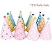 Birthday Party Cone Hats with Pom Poms,12 Pack