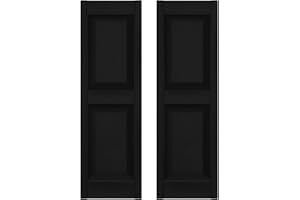 Builders Edge 12 in. W x 31 in. H Builders Edge, Standard Two Equal Panels, Raised Panel Shutters, Includes Matching Installation Spikes (Per Pair), 002 - Black
