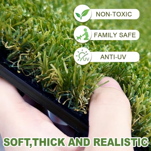 Qingbei Rina Artificial Grass Tiles Interlocking, 9 Packs Fake Grass Turf Outdoor Rug for Dogs Potty Pet, Natural Realistic 0.9m x 0.9m