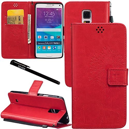 Urvoix Galaxy Note 4 Case, Credit Card Holder Leather Cover Embossed Romantic Dandelion Folio Case for Samsung Galaxy Note4 N910, Red