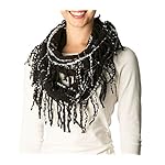 Apparelism Women's Winter Plaid Knitted Infinity Loop Scarf with PomPom Fringe Apparelism Women's Winter Plaid Knitted Infinity Loop Scarf with PomPom Fringe