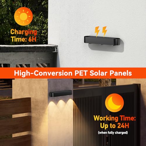 Solar Fence Lights, RGB Solar Wall Lights with 8 Colors & 11 Modes, Bacane Waterproof Solar Lights Outdoor for Patio, Backyard, Stairs, Garden, Black, 4-Pack