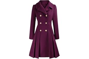 Amtopiyo Women's Double Breasted A-Line Pea Coat Fashion Mid Length Trench Coat with Pockets
