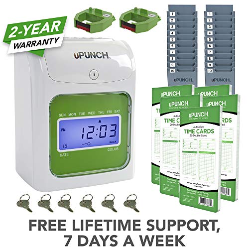 uPunch Time Clock Bundle with 100 Cards, 2 Ribbons, 2 Time Card Racks, & 6 Keys (HN3500) (Best Business Card Format)