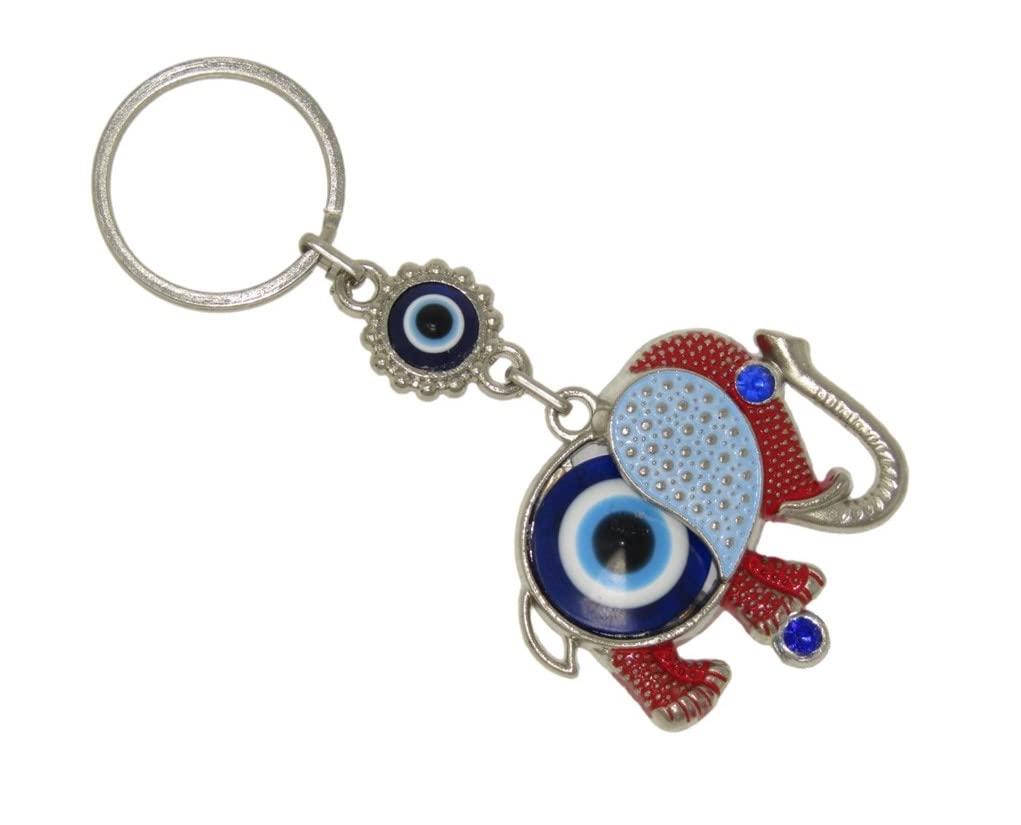 Jeannieparnell 481 - Lucky Elephant Charm & Lucky Evil Eye Keyring Bag Hanger
