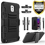 Galaxy Note 3 Case, Combo Shell Cover Kickstand with Built-in Holster Locking Belt Clip+Circle(TM)Touch Screen Pen And Screen Protector-Black