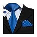 Hi-Tie Mens Stylish Blue Tie Handkerchief Cufflinks set Woven Silk