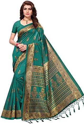Indira Designer Women's Green Color Mysore Silk with Tessals Saree with Blouse Piece