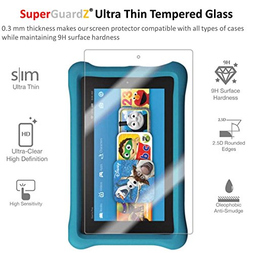 Fire 7 Kids Edition (7th Gen, 2017 Release) Screen Protector [Tempered Glass] - SuperGuardZ, 9H, 0.3mm, 2.5D Round Edge, Anti-Scratch, Anti-Bubble [Lifetime Replacement]