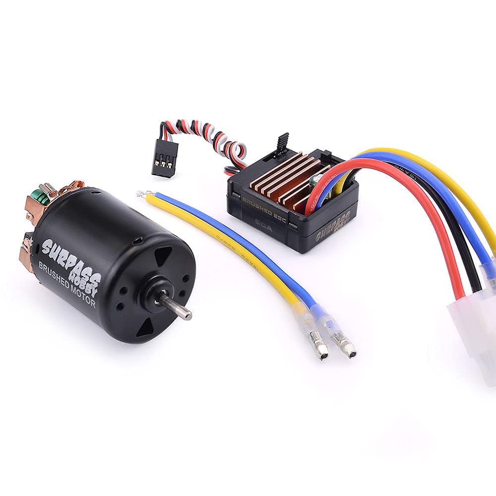 Fasizi 540 21T 4 Poles Brushed Motor and 60A Brushed ESC Combo with 6V/3A BEC Waterproof 540 Motor ESC Combo for 1/10 RC Racing Car