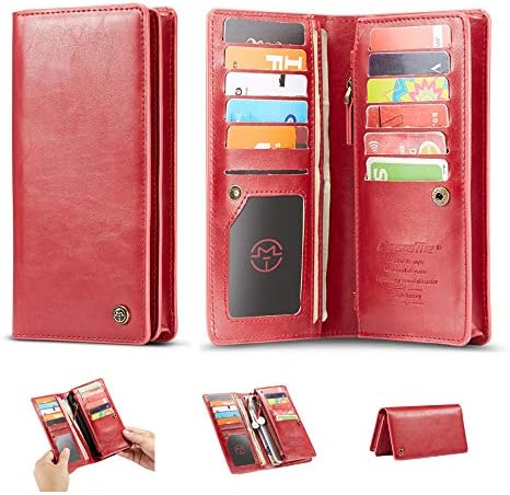 iPhone Xs Max Leather Wallet,Handmade Leather Flip Wallet Phones Pocket with Long Wallet Clutch Coin Card Holder with Zipper Pocket for iPhone/Samsung 4.0-6.5 inch Phones (Red)