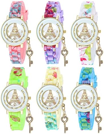 Navion Women Rhinestone Eiffel Tower Colourful Silicone Dress Jelly Watch Wholesales 6 Pcs