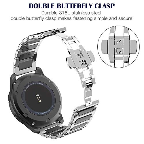 ایگرد | قیمت و خرید MoKo Band Compatible with Samsung Galaxy Watch 3 45mm / Watch 46mm/Gear S3 Frontier/Classic/Huawei Watch GT2 Pro/GT 2e/GT 46mm/GT2  46mm/Ticwatch Pro 3,22mm Stainless Steel Ceramics Link Strap,Silver