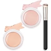 Kaely 2Pcs Cream Pot Concealer Full Coverage Makeup Set, Under Eye Brightener Color Correcting Concealer for Dark Circles, Waterproof Foundation Palette with Brush, Corrector de ojeras, 07+08