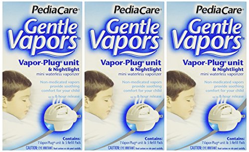 PediaCare Gentle Vapors Vapor-Plug Unit and Nightlight, Mini Waterless Vaporizer (Pack of 3)