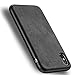 O-CONN Case Compatible iPhone X, Skin-Friendly PU Case (Man-Made Leather) Shockproof of Heavy Duty Full Protective, No Fingerprints and Easy Clean-Black(Vintage Pattern)