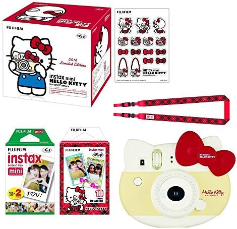 Fujifilm Instax Mini "Hello Kitty Red" Instant Camera Set! with Instax Mini Film, Twin Pack (20 Shoots) + Hello Kitty Film (10 Shoots) + Shoulder Strap + Stickers