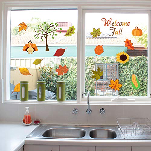 image for FRIDAY NIGHT Thanksgiving Fall Autumn Leaves Acorns Window Sticker Tha