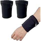 2 Pcs Black Elastic Wrist Sweat Bands with Zipper, Outdoor Sports Lightweight Wallet Wristband for Women Men Running, Hiking Workout, Small Storage Bags Fit Key Cards and Small Items