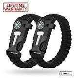 Cos2be 5 In 1 Survival Bracelet, Multifunctional Outdoor Paracord Survival Gear Parachute Cord W Fire Starter Scraper Compass Whistle - 2 PACK