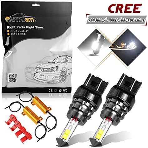 2 Pcs Partsam 1300 Lumens Xenon White 4 XTE CREE Chipsets 7440 7441 7443 7444 992 LED Bulbs with Projector For Backup Reverse Lights+50W 6-Ohm Load Resistors