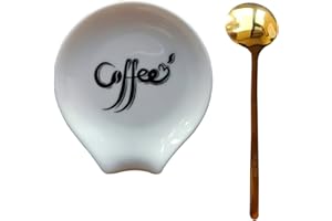 PFCTRJR Ceramic Coffee Spoon Rest, Small Coffee Spoon Holder, Porcelain Spoon Holder, Ceramic Spoon Rest for Tablespoon,Teaspoon,Bar Spoon,Coffee Bar Accessories (Spoon Rest+Gold Spoon)