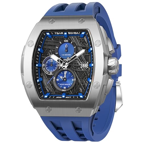 TSAR BOMBA Automatikuhr für Herren Luxuriöse Skelettuhr Barrel für Herren Mechanische Uhr, Wasserdicht BIS 50 Meter Analoguhr