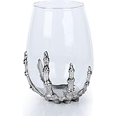 RHFF Halloween Skull Wine Glass, Skeleton Ghost Hand Wine Glass, Halloween Drinking Glasses, Skeleton Hand Goblet, Hotel Family Halloween Party Favors for Adults (A)