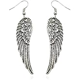 Luckudos Silver Zinc Alloy Dangle Earrings, Angel Wing Feather Design for Women, Vintage Style, Christmas Jewelry
