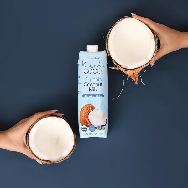 REAL COCO ORGANIC ORIGINAL COCONUT MILK BEVERAGE (6-PACK 1L), USDA ORGANIC, NO-ADDED SUGAR, PLANT BASED, DAIRY & SOY FREE, VEGAN, KETO AND PALEO FRIENDLY
