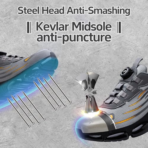Gugifcto Safety Shoes Men Women Fashion Sneakers Non-slip Lightweight Breathable Comfortable Quick Release Safety Shoes with Steel Toe Cap 36-48 EU 36-48 EU